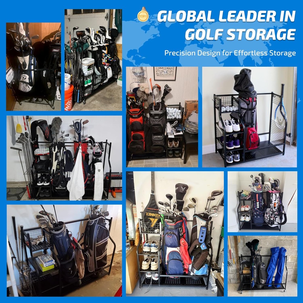 Golf Equipment Organizer For Garage - Suporte Organizador de Equipamentos para Sacolas
